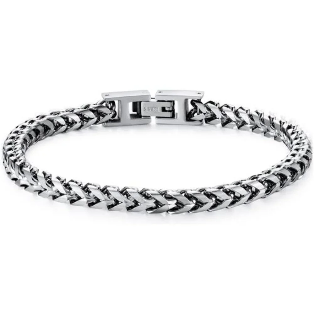 Mens Bracelet - Stainless Steel Fold Over Clasp Franco Chain Bracelets for Men